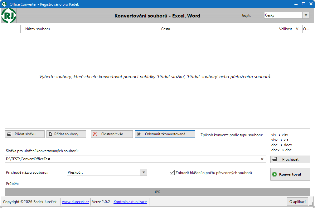 Hlavní okno programu Office Converter
